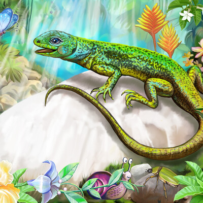 Lizard and blue butterfly