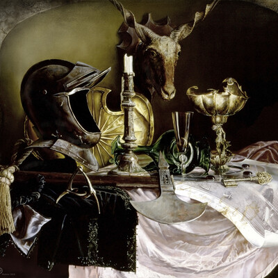 Still Life with a knight's helmet.