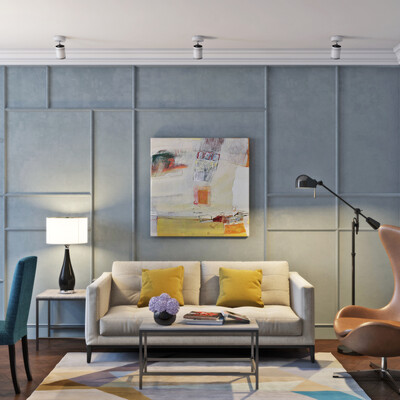 Living room with dining area.