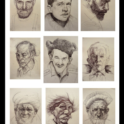 Portrait sketches in ballpoint pen
