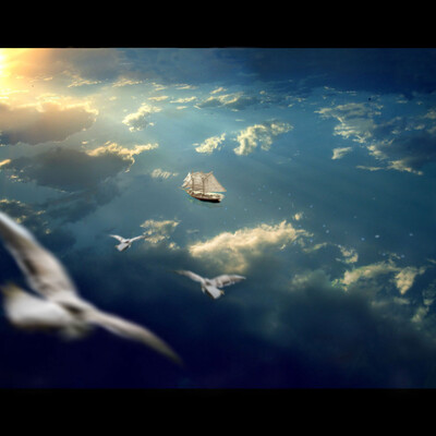 Ship in the surreal sea