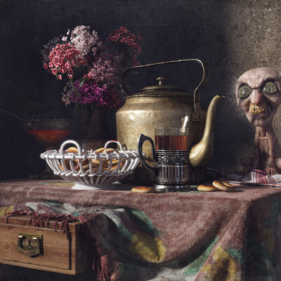 Horror still life "Mom, it seems somebody lives in our cellar"