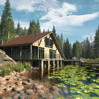 The house on the lake in the mountains