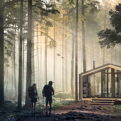 Backwoods cabin in the Canadian woods, elk, tourists and we