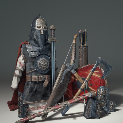  Weapons and armor of a noble warrior of the 12th century.