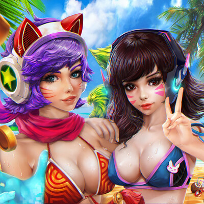 Ahri and D.va "Beach party"