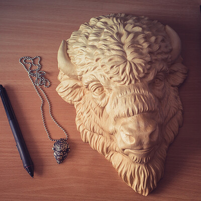 Bison face for 3d printing, CNC wood carving
