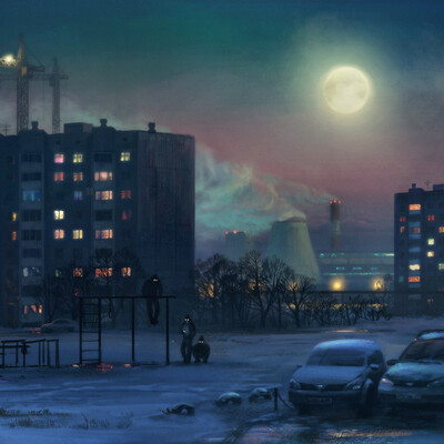 Evening on the outskirts of a sleeping microdistrict