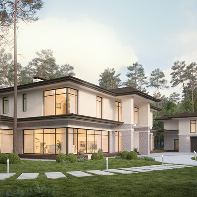 3d visualization the house in style of Frank Wright 