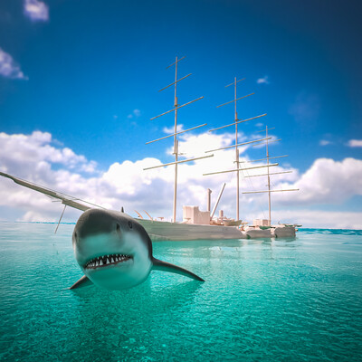 Sea shark and ship