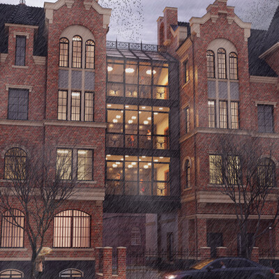 Visualization of the administrative building on the street. Repin, city of Kaliningrad.