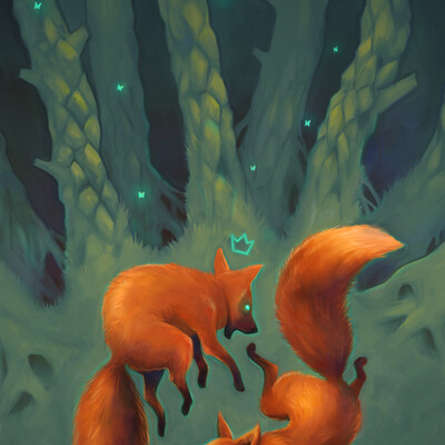 Fluffy Fox in a cool pine forest