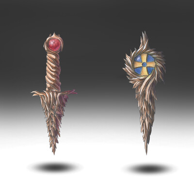 Magic wood knife and amulet