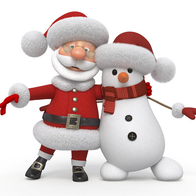 3d Santa Claus with a snowman