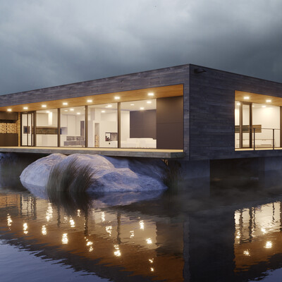 house in the middle of a lake
