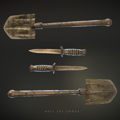 Combat knife and Feldspaten