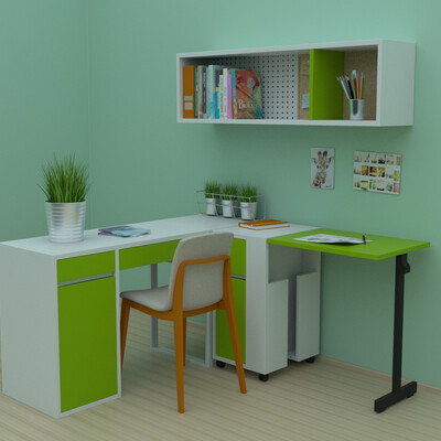 Student's workspace - folding desk and bookshelf
