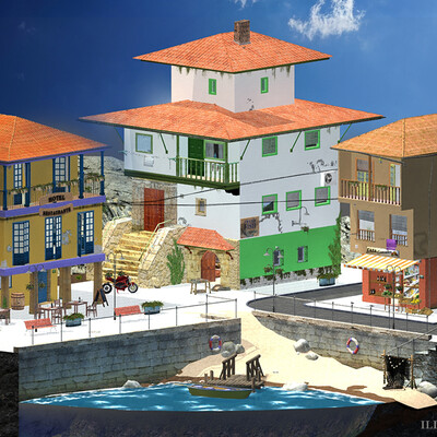 City scene based on Cudillero, Spain.