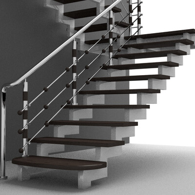 Stairs with railing made of stainless steel