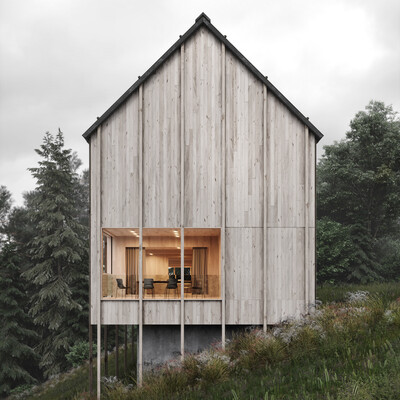 larch-clad home over concrete plinth in Austrian mountains