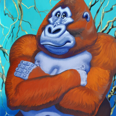 Portrait of a gorilla with folded hands.