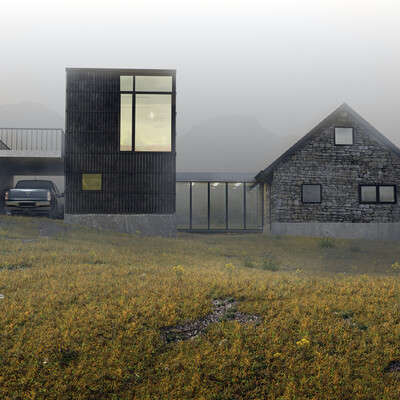Visualization houses in the mountain
