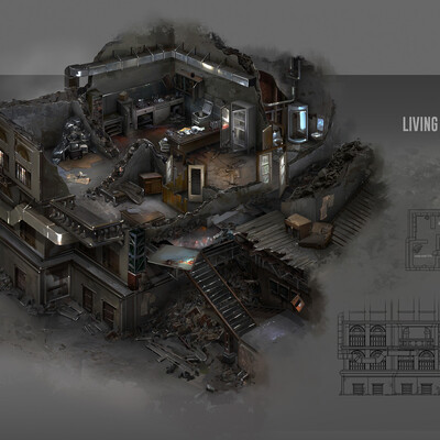3/4 building cut-away