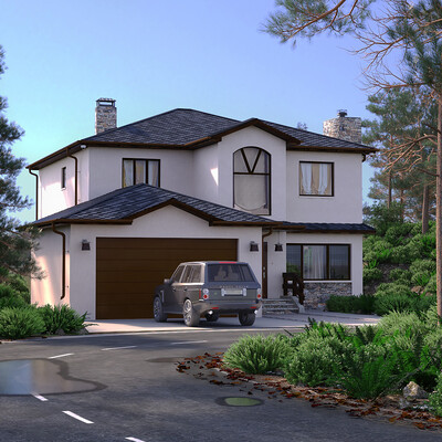House and pines