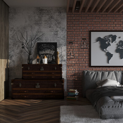 Interior visualization in loft style.