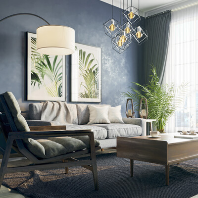 Visualization of a living room element in dark colors.