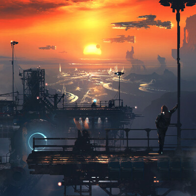 sci-fi sunset