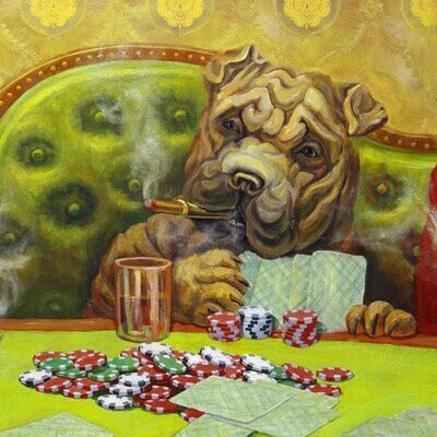 Shar pei (dogs) play poker