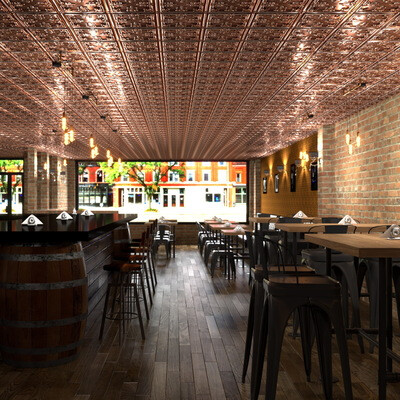 Bar with a metal ceiling
