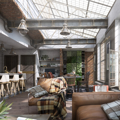 Квартира в бывшем здании склада. Apartment in a former warehouse building.