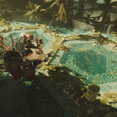 Fishing. Abandoned fish farm. Red hunter.