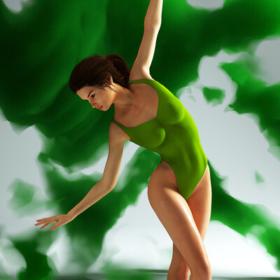 Girl dancing in green smoke