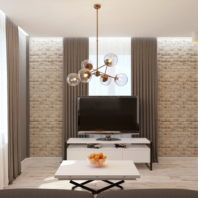 A flat for a young family, living room, kitchen, bedroom