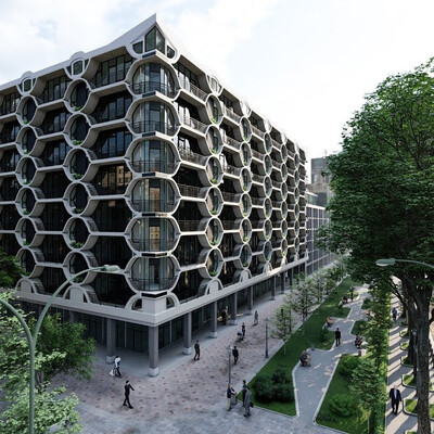 New project of the business center in Nalchik "HIVE", the project is not real, it is an experimental development) Сoncept by: NK.archi Studio Final design and visualization: Alim Zhilov