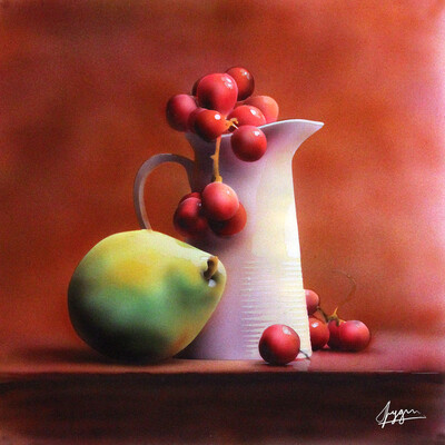 Still-life with pear and grapes