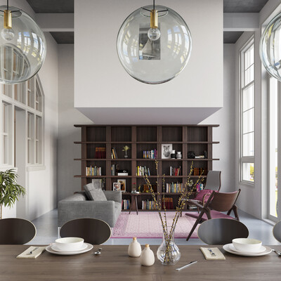 Render of a guest room in a former school in Rotterdam.