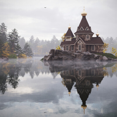 On the lake.