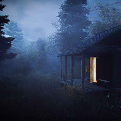 A hut in an autumn forest