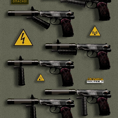 Concept art of the Makarov 9 mm pistol for the game universe "Stalker"