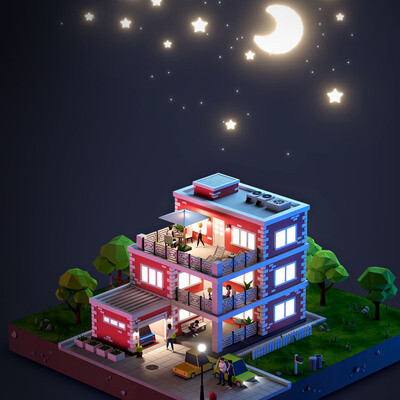 Cartoon Building at Night