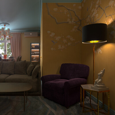 Interior of a small studio apartment in eclectic style
