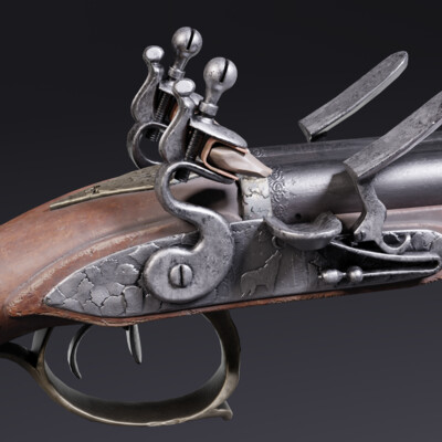 Double-barreled shotgun with flintlocks. Late 18th century.