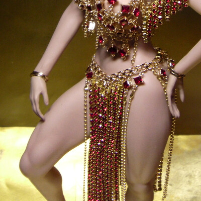 Garnet costume of a palace dancer of the Ancient East and Asia.