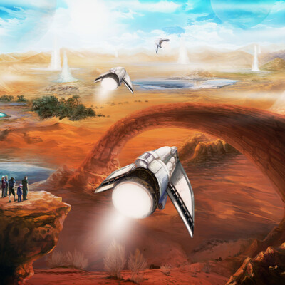 Flight over the red desert