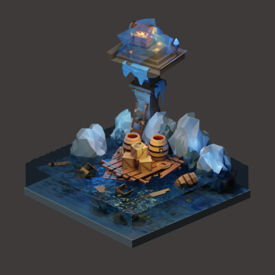 A chest of gold in ice 3D Low Poly Art