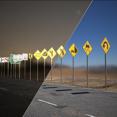 American Road Signs Pack PBR Game-Ready Low-Poly